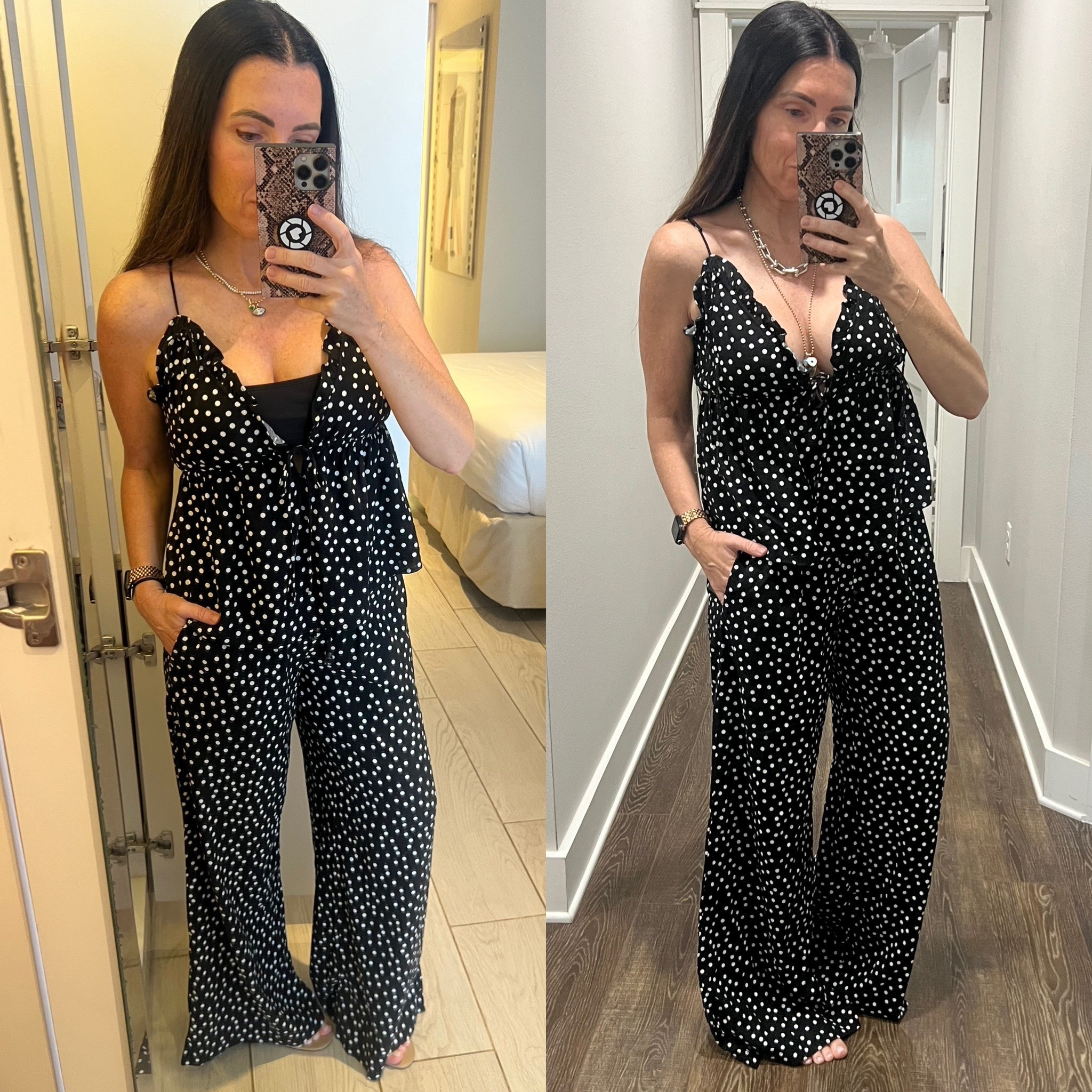 New set!  Wearing XS.  The top is adjustable.  Pants run generous.  Top
TTS  