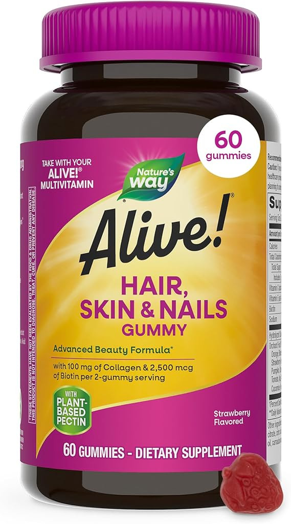 Nature's Way Alive! Hair, Skin & Nails Gummies with Collagen and Biotin, Advanced Beauty Formula ... | Amazon (US)