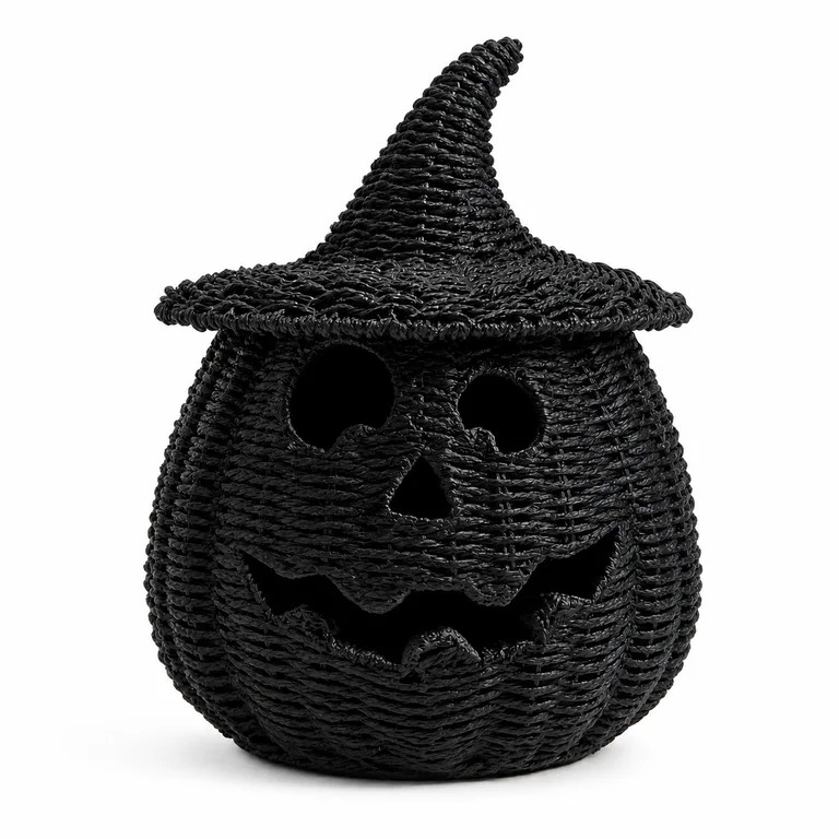 Aximioll Black Wicker Jack-O-Lantern Pumpkin 11.8In, Woven Rattan Halloween Pumpkin with Witch Ha... | Walmart (US)