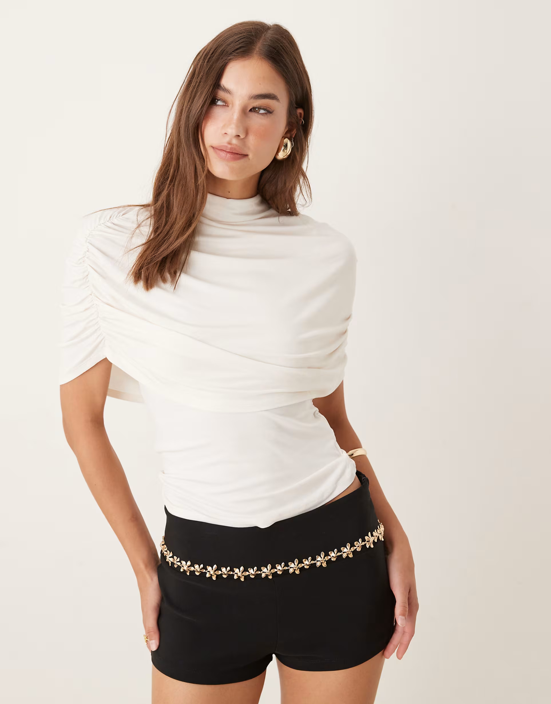 Gina Tricot short cape ruched top in white | ASOS | ASOS (Global)