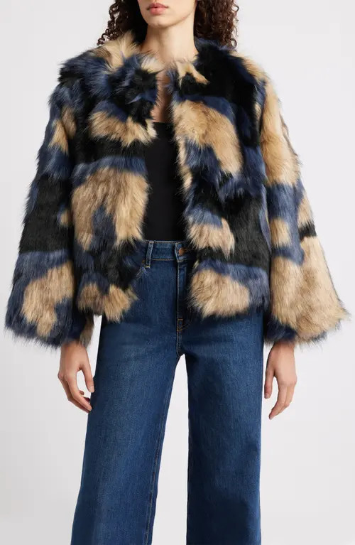 FARM Rio Multicolor Faux Fur Coat in Blue at Nordstrom, Size Large | Nordstrom
