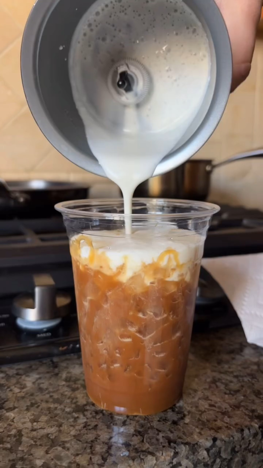 This man worked an overnight shift, came home and made ME a DELICIOUS homemade latte with vanilla cold foam lol. #wifehacks #funnywife