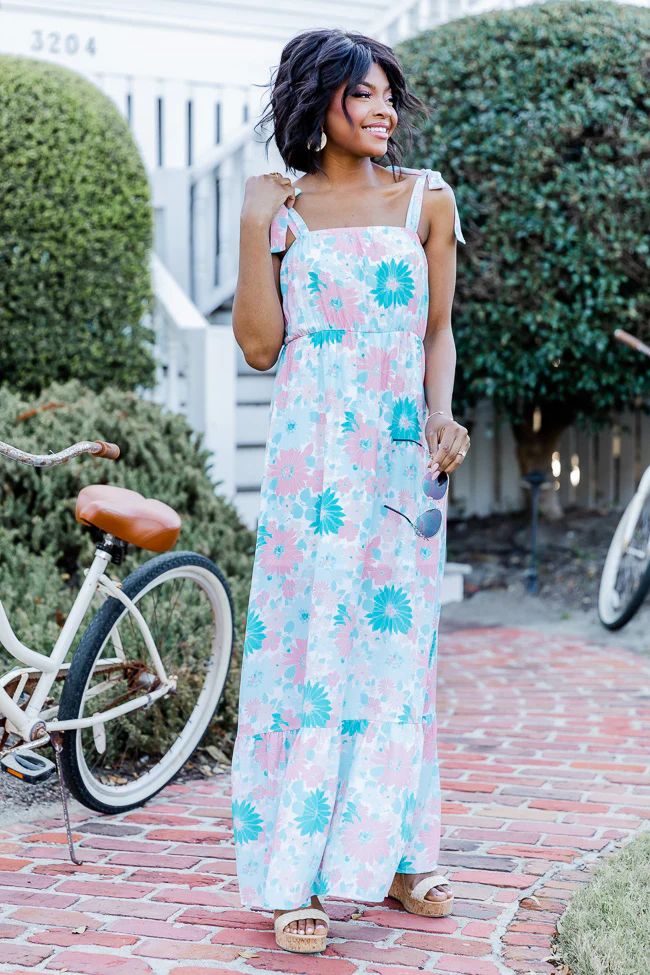Sunkissed Feeling Teal Floral Maxi Dress | Pink Lily