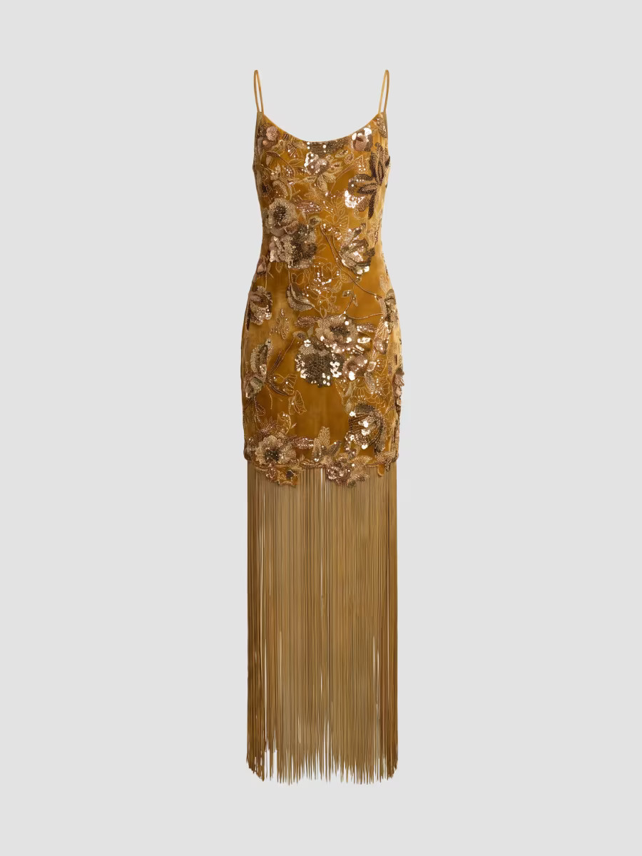 Mac Duggal Beaded Velvet Fringe-Hem Cocktail Dress | Saks Fifth Avenue | Saks Fifth Avenue