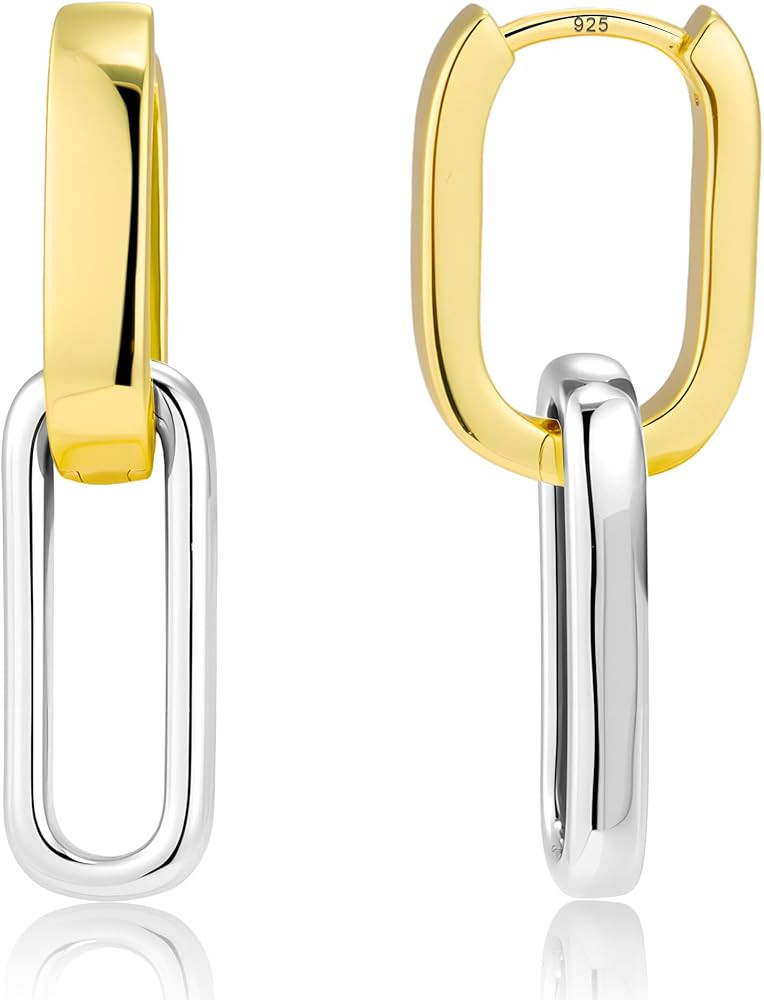 Gold Plated Two Tone Link Dangle Earrings for Women Trendy Paperclip Silver Drop Earrings Convert... | Amazon (US)