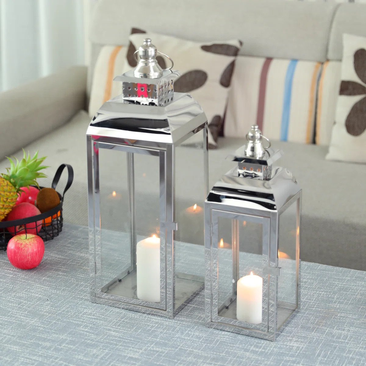 Longshore Tides 2 Piece 20.5''&15" Stainless Steel Floor Lantern Set & Reviews | Wayfair | Wayfair North America
