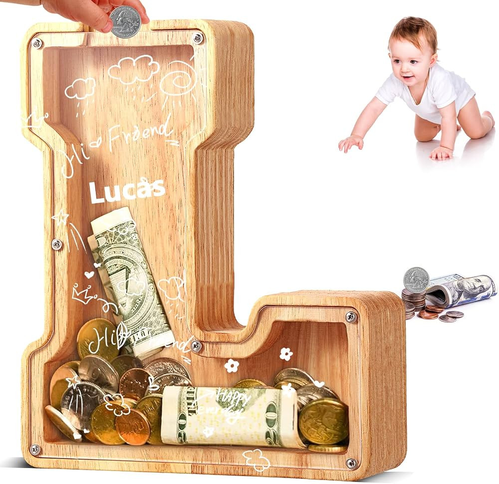 UBeesize Personalized Wooden Kids Letter Piggy Bank,Piggy Bank for Boys Girls,Coin Bank Birthday ... | Amazon (US)