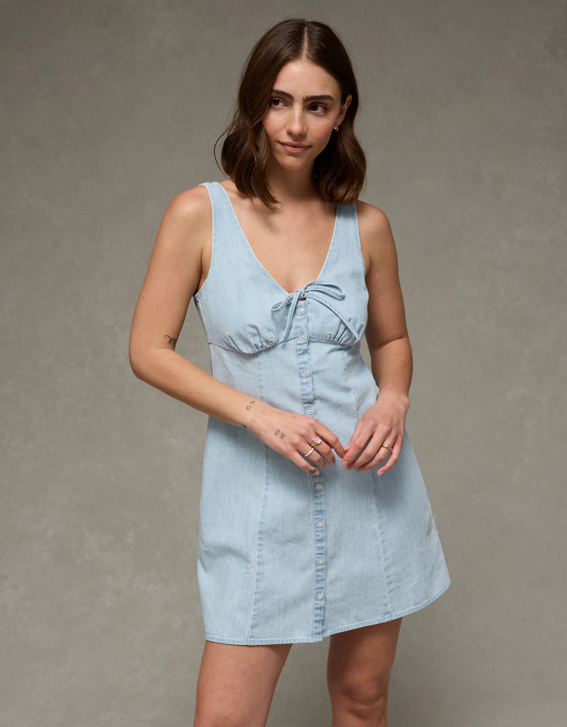 AE Babydoll Button-Up Mini Dress | American Eagle Outfitters (US & CA)