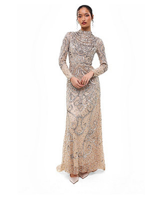 Women's Modest Cowl Embellished Sequins Maxi Dress | Macy's