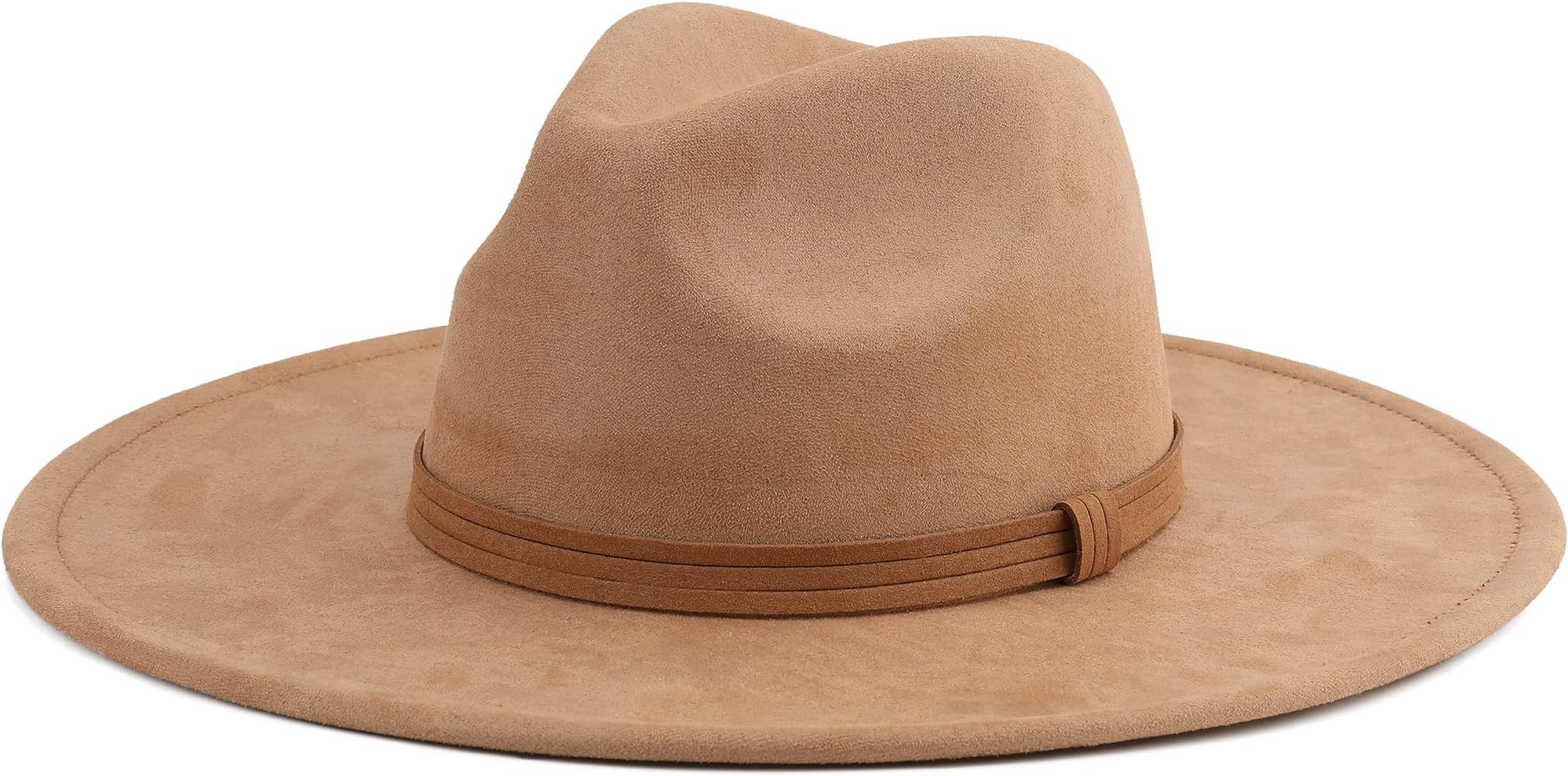 Big Wide Brim Fedora Hat for Women Large Felt Panama Rancher Hat | Amazon (US)