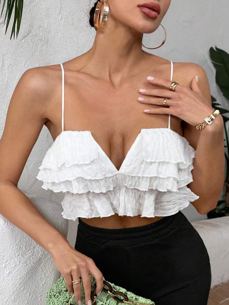 SHEIN SXY Summer Sexy Solid Color Ruffle Hem Cami Top | SHEIN