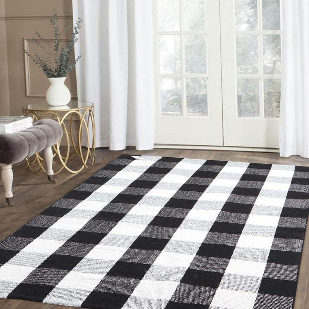Homocomoda Cotton Buffalo Area Rug 5'7' X 7'7" Plaid Checkered Rugs Hand Woven Floor Mats Runner ... | Amazon (US)