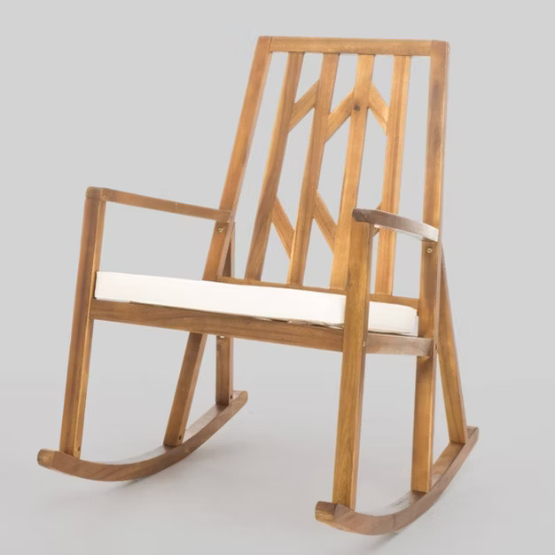 Nuna Acacia Wood Rocking Chair With Cushion - White - Christopher Knight Home | Target