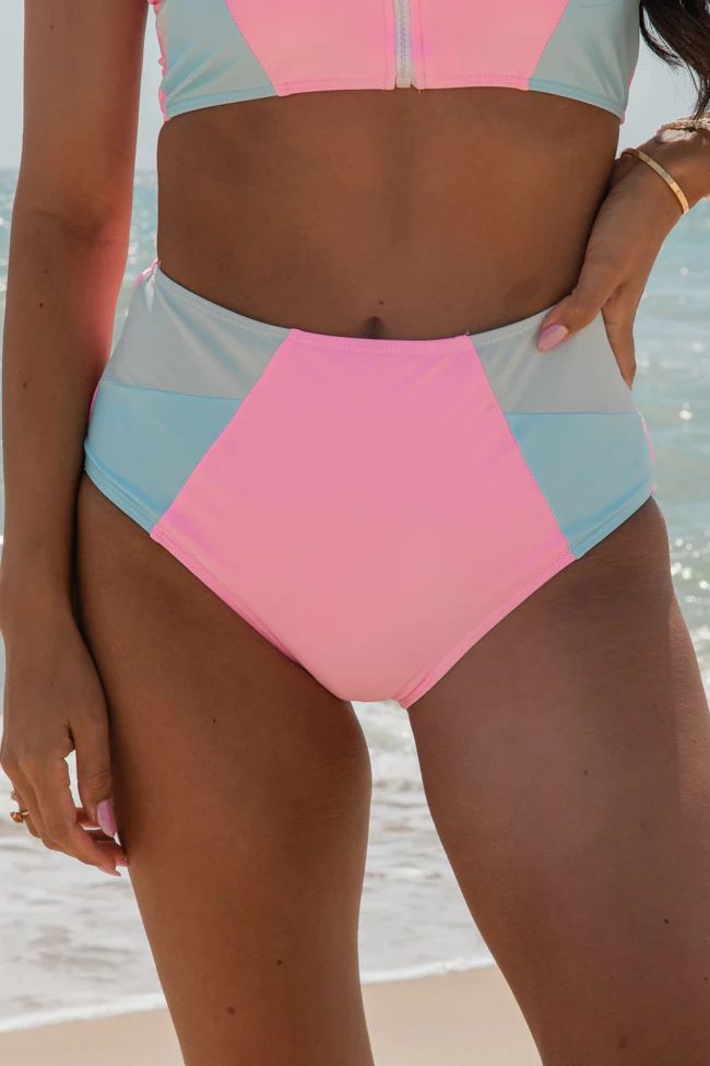 Summer Sun Pink Color Block High Waisted Bikini Bottoms FINAL SALE | Pink Lily