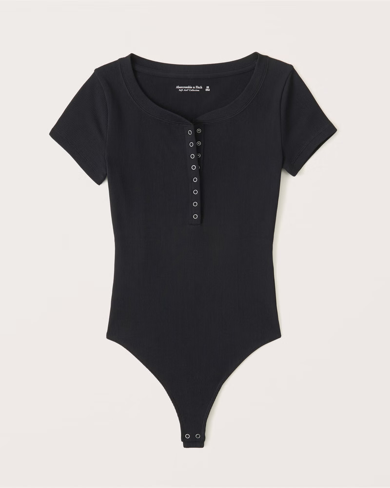 Short-Sleeve Seamless Rib Fabric Henley Bodysuit | Abercrombie & Fitch (US)