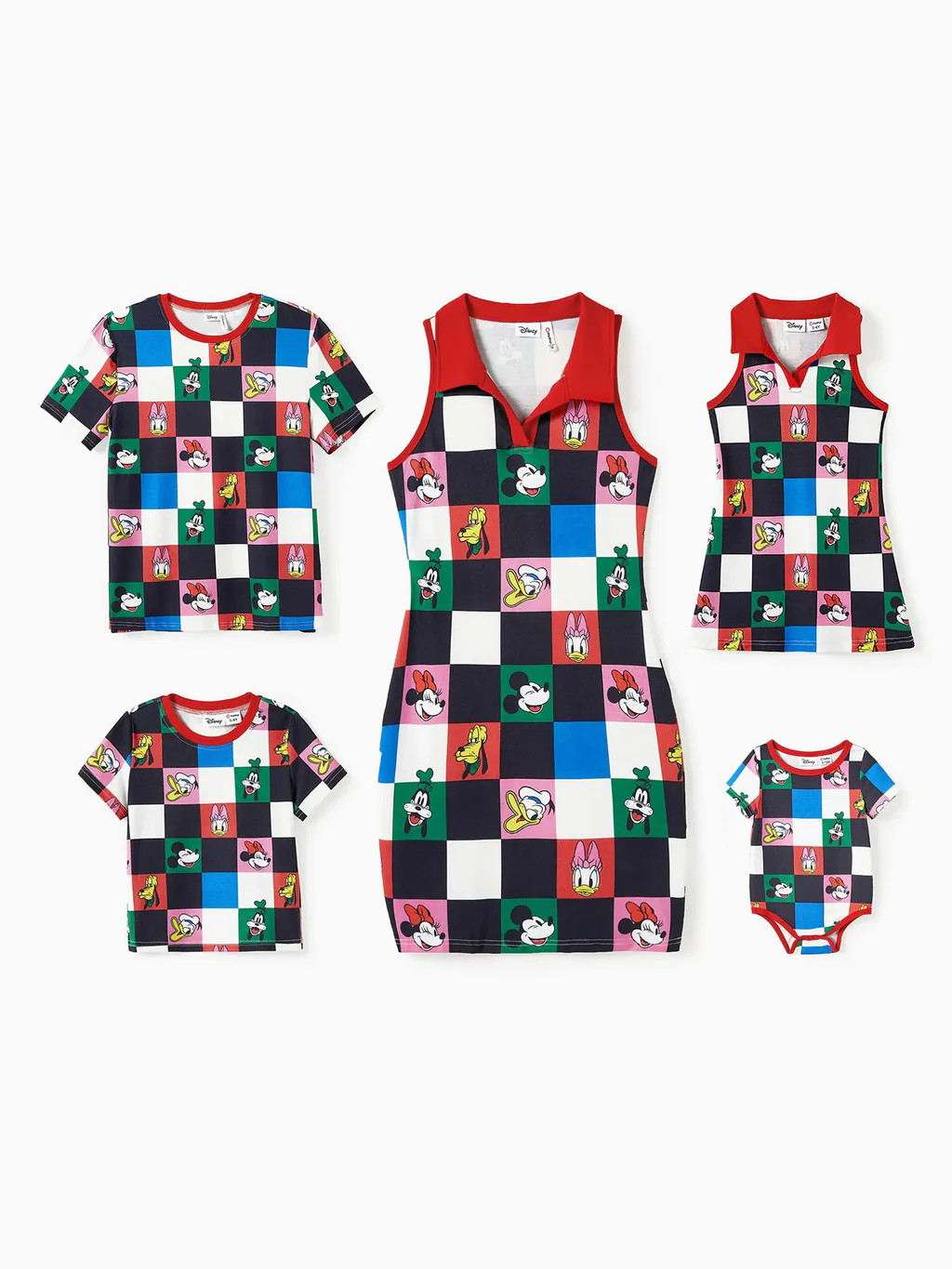 Disney Mickey and Friends Family Matching Naia™ Colorful Checkered Pattern Top/Sleeveless Dress... | PatPat