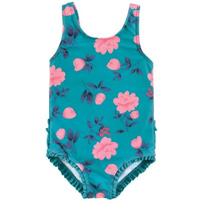 Hudson Baby Girls Toddler Swimsuit, Teal Floral, 2T | Target