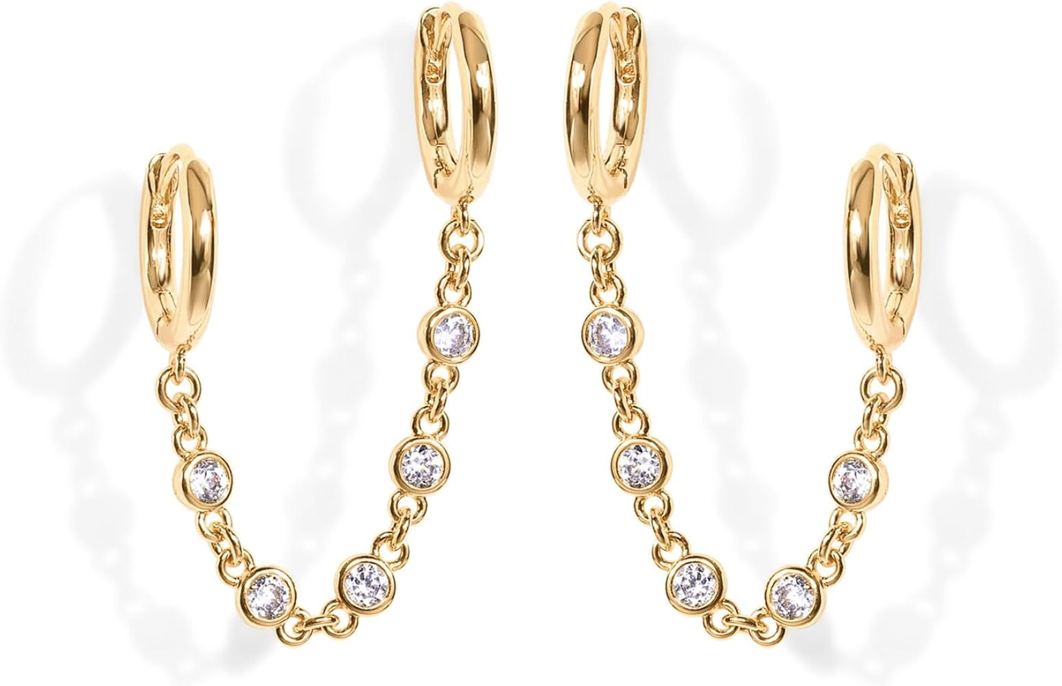 PAVOI 14K Gold Chain Earrings for Women | Double Piercing Dangle Chain Huggie Hoop Earrings | Cub... | Amazon (US)