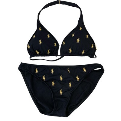 Vintage Ralph Lauren Polo Logo Triangle Y2K Bikini Black Gold Pony Logo sz S-M | eBay CA