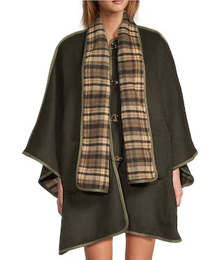 A Loves A Reversible Wool Blend Crew Neck Button Front Long Drape Sleeve Cape Jacket with Scarf |... | Dillard's