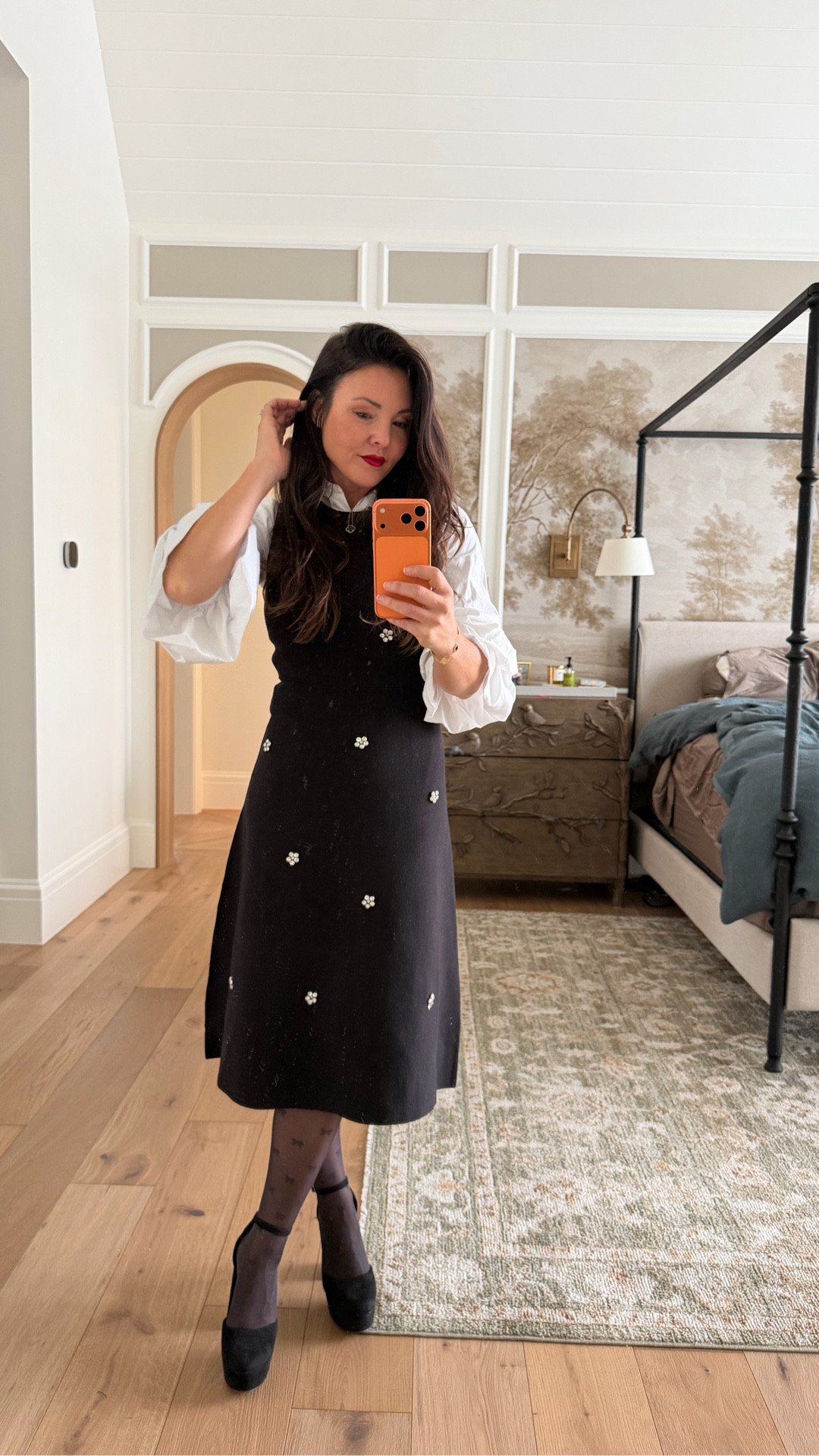 Embellished black Holiday party dress. 
Stretchy knit layered a white collared shirt and bow tights for a classic look. 
I also got a matching rhinestone sweater you can layer over top for a whole new look. 


#walmartpartner #walmartstyle @walmartstyle 

#LTKHoliday #LTKSaleAlert #LTKFindsUnder50