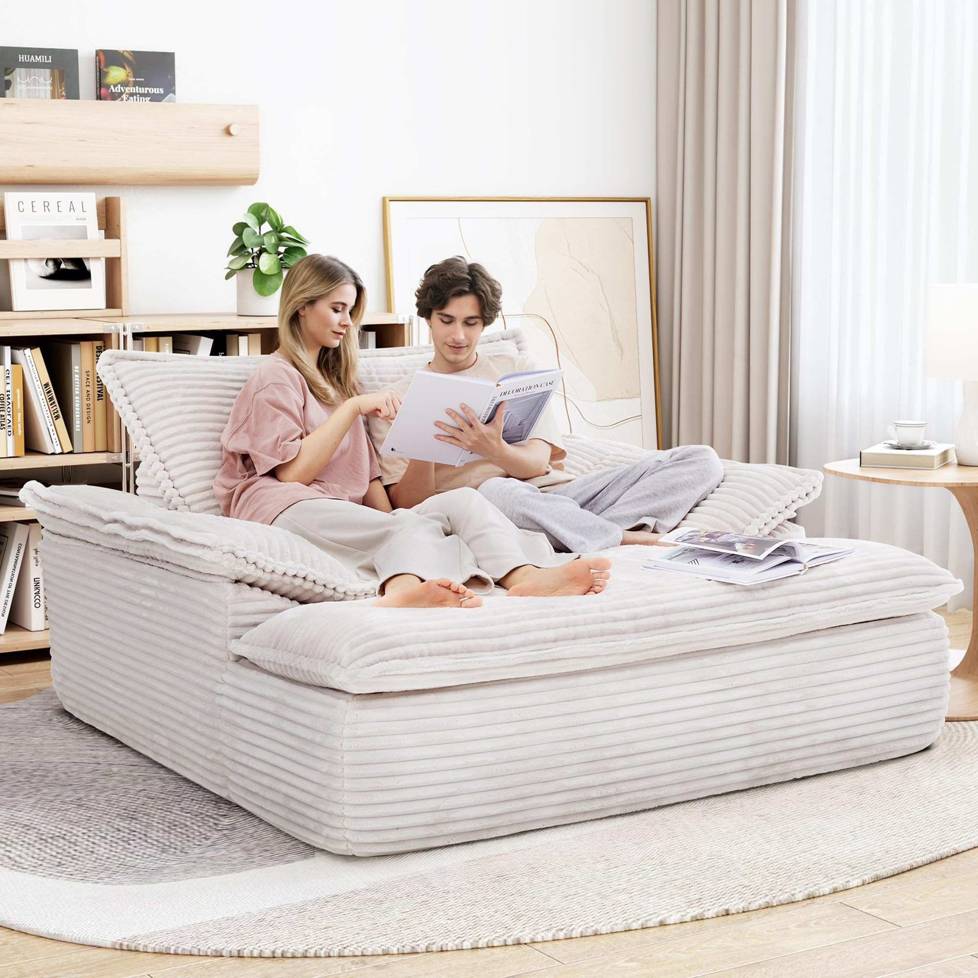 LIKIMIO 59''W Oversized Chaise Lounge Chair Sofa Bed - Plush Corduroy Upholstered Reading Chair, ... | Amazon (US)