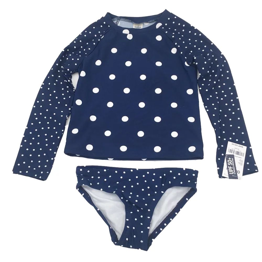 OshKosh B' Gosh Little Girls 2 Piece Polka Dot Rashguard Swimwear Navy Set Size 4 | Walmart (US)