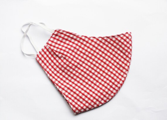 Tripple Layers Red Gingham Cotton Face Mask | Etsy (US)