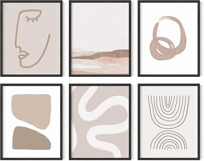 HAUS AND HUES Frameable Beige Boho Art Wall Decor - Set of 6 Neutral Mid Century Modern Wall Art,... | Amazon (US)