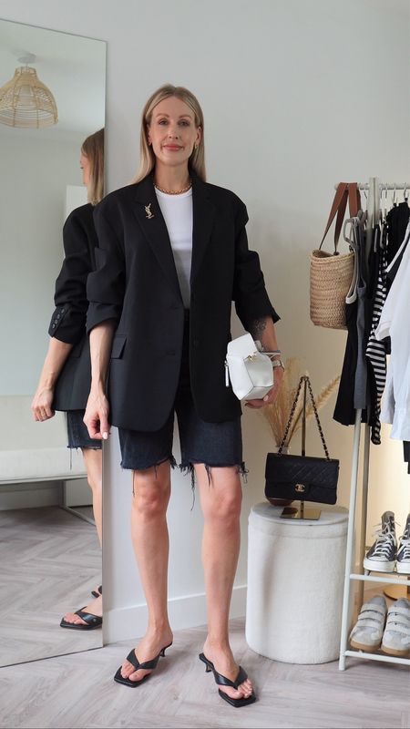 Denim shorts classy outfit - quiet luxury aesthetic - black oversize blazer - capsule wardrobe 

#LTKstyletip #LTKeurope #LTKFind