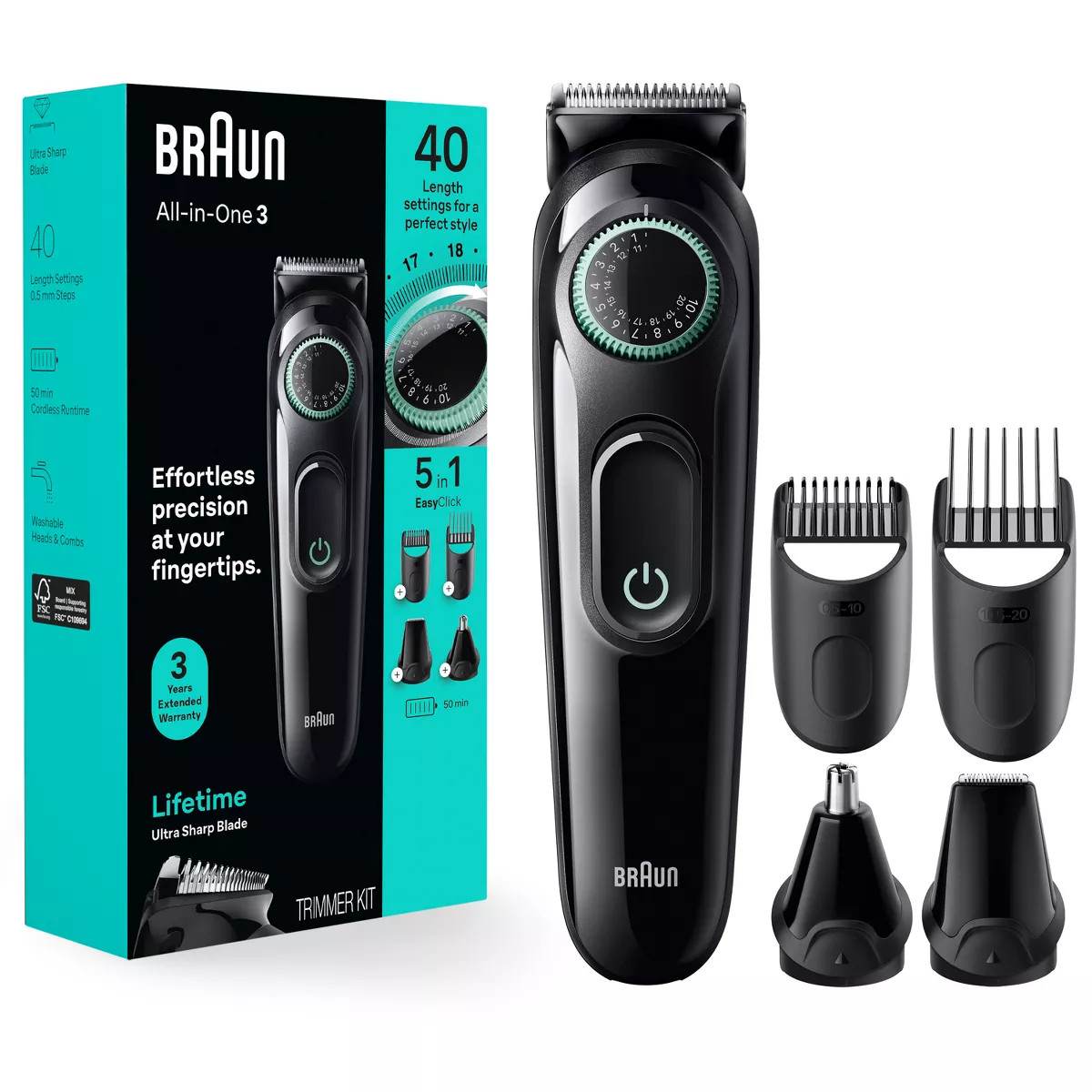 BRAUN ALL-IN-ONE STYLE KIT SERIES 3 AIO3450 MEN'S RECHARGEABLE 5-IN-1 EAR & NOSE, BEARD & HAIR TR... | Target