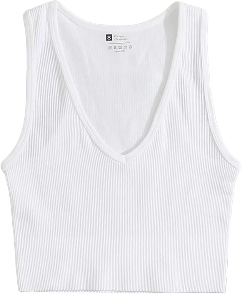 Multicolor V-neck Yoga Vest Gym Sports Crop Tops Women Seamless Rib-Knit Fitness Running Vest Tan... | Amazon (US)