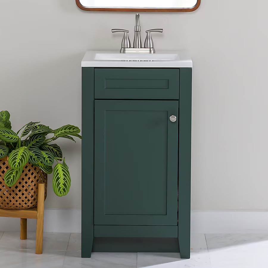 Diamond NOW Roswell 18-in Viridian Green Single Sink Bathroom Vanity with White Cultured Marble T... | Lowe's