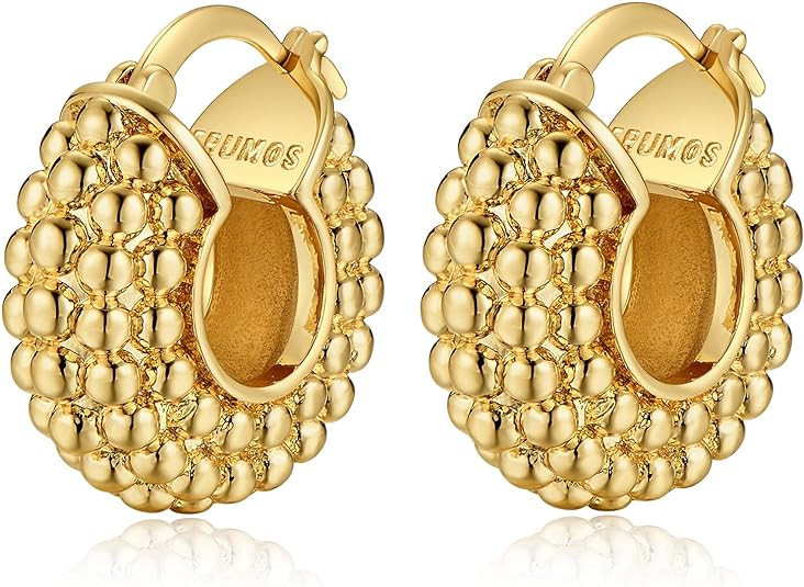 FRUMOS 18K Gold Plated Chunky Hoop Earrings for Women Fashion Thick Gold Hoops Set Jewelry for Bi... | Amazon (US)