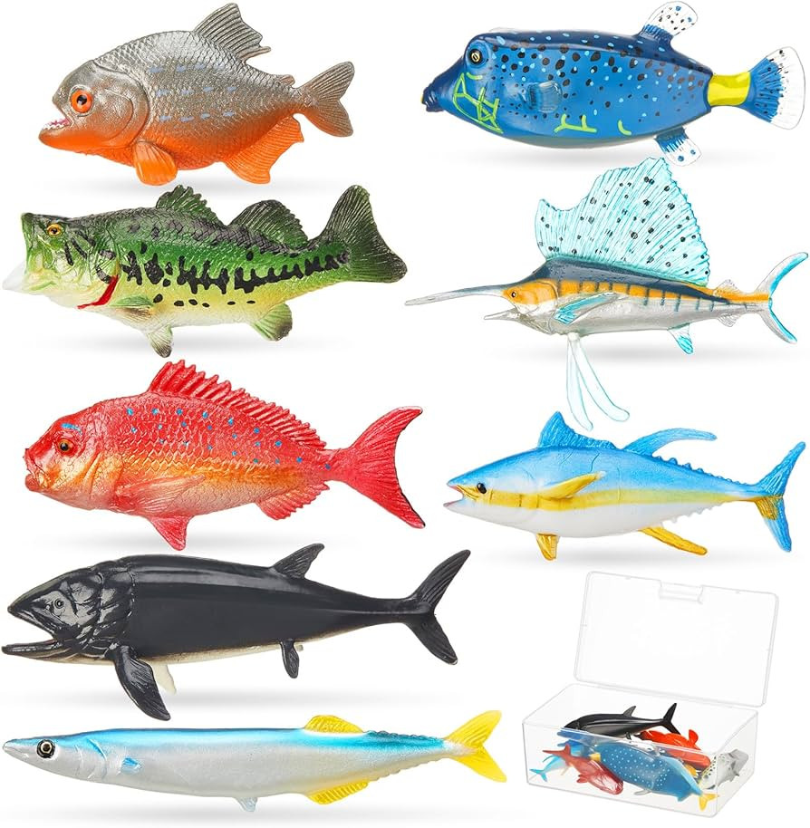 8 Pcs Fake Fish Angler Collection Toy Set, Plastic Artificial Lifelike Sea Red Snapper, Flounder,... | Amazon (US)