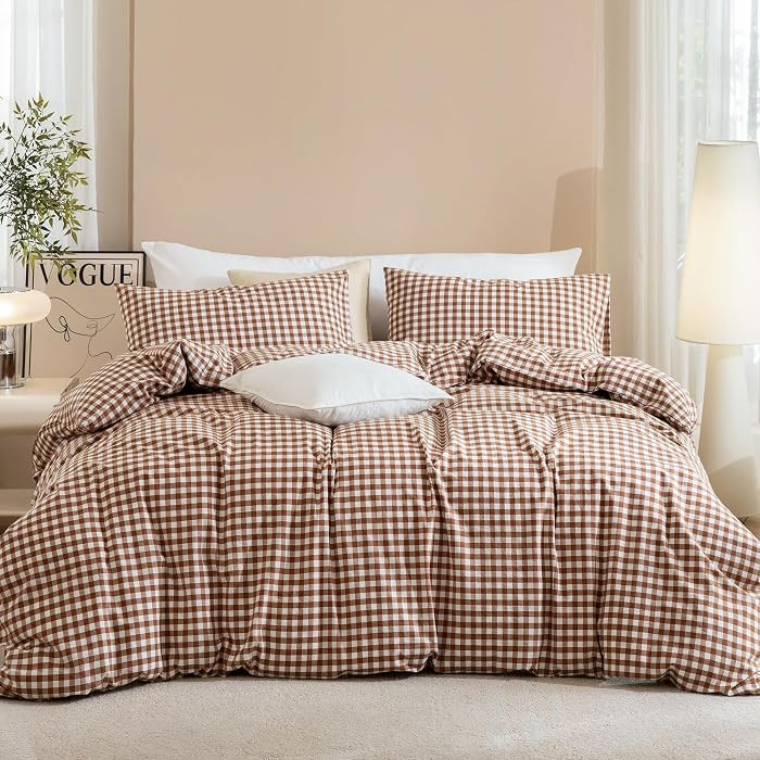 JIYUAN Twin Washed Cotton Duvet Cover Set, 2-Piece,Classic Gingham | Amazon (US)