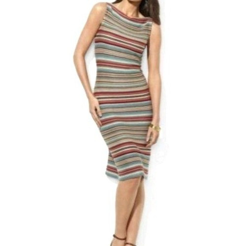Lauren Ralph Lauren Tan Multicolor Stripe Knit Linen Silk Blend Sheath Dress M  | eBay | eBay US
