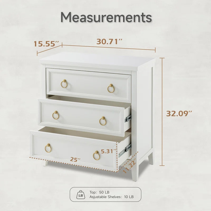 Vinton Three Drawer Accent Chest, white modern nightstand | Wayfair North America