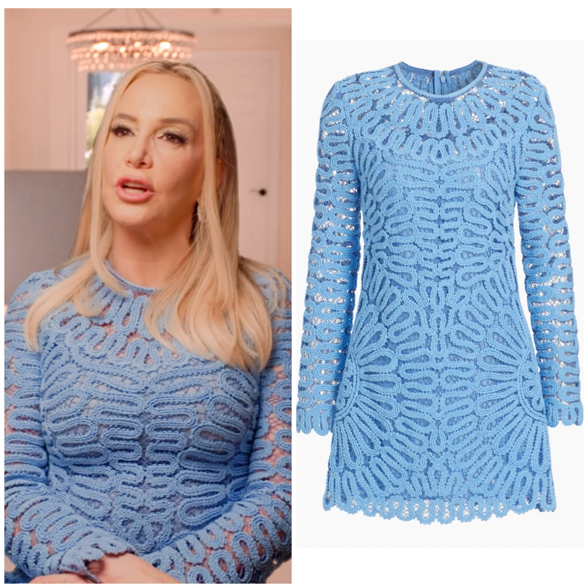Shannon Beador’s Light Blue Crochet Lace Confessional Dress