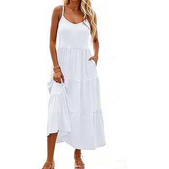 Halife Womens Flowy Tiered Maxi Dress Sleeveless Summer Sundresses Adjustable Straps Long Beach S... | Amazon (US)