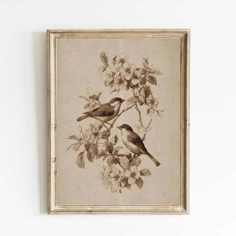 Vintage Bird Sketch | Antique Bird Sketch Print |  Cottagecore Wall Decor | Autumn Farmhouse Down... | Etsy (Global)