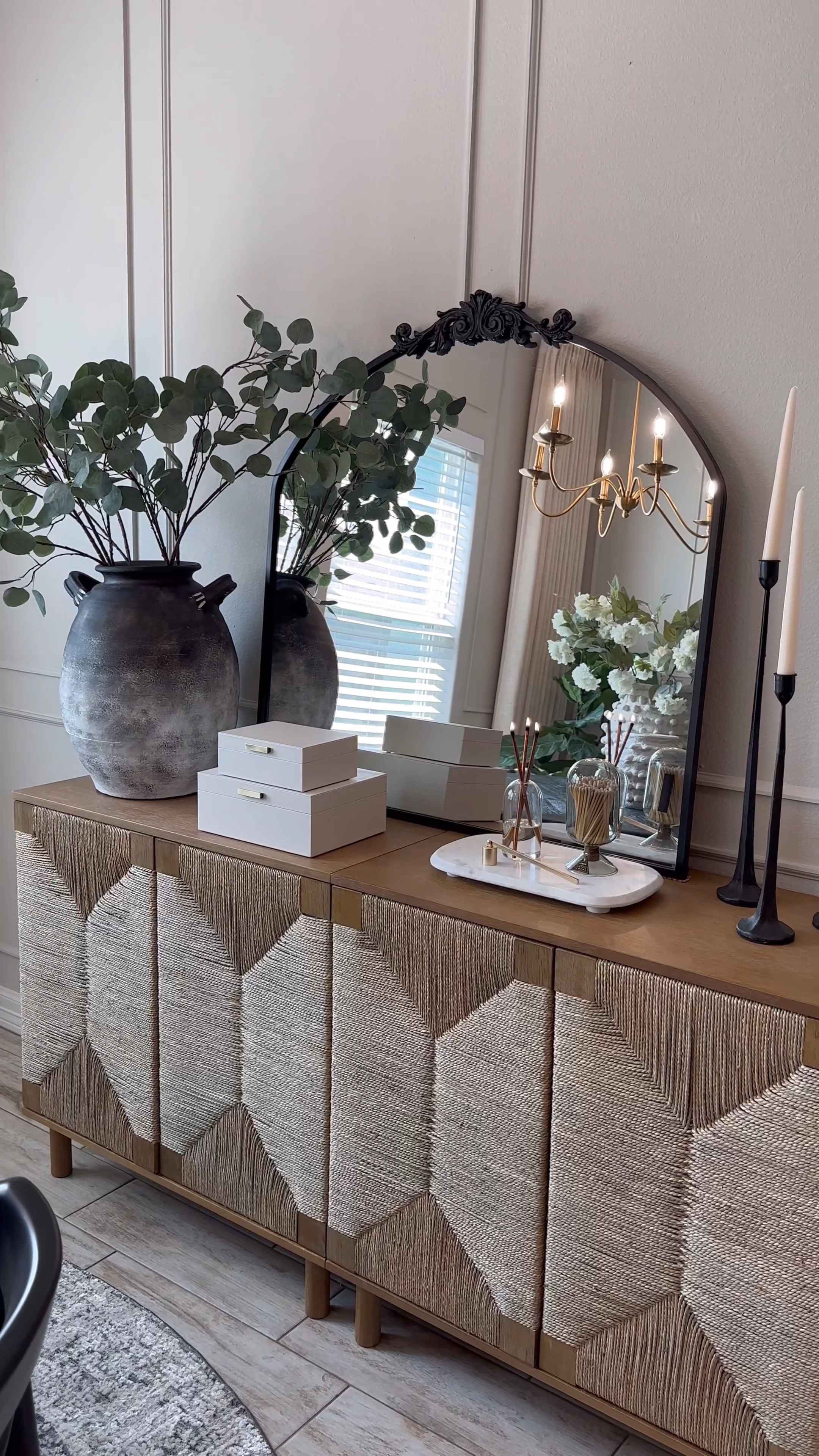 Dining room side board styling 

Marble tray, taper candle holder, black vase, Kirklands, nathan James, Amazon home, ornate mirror, floor mirror, wall mirror, black mirror

#LTKhome #LTKFind #LTKunder100