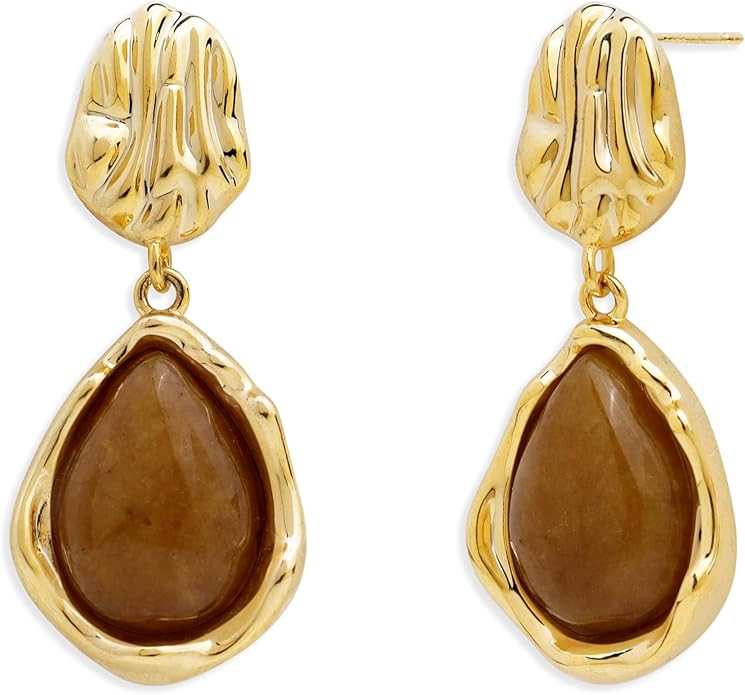 Jean Beau Dainty Vintage Gold Gemstones Dangle Drop Earrings for Women, Small Trendy Natural Ston... | Amazon (US)