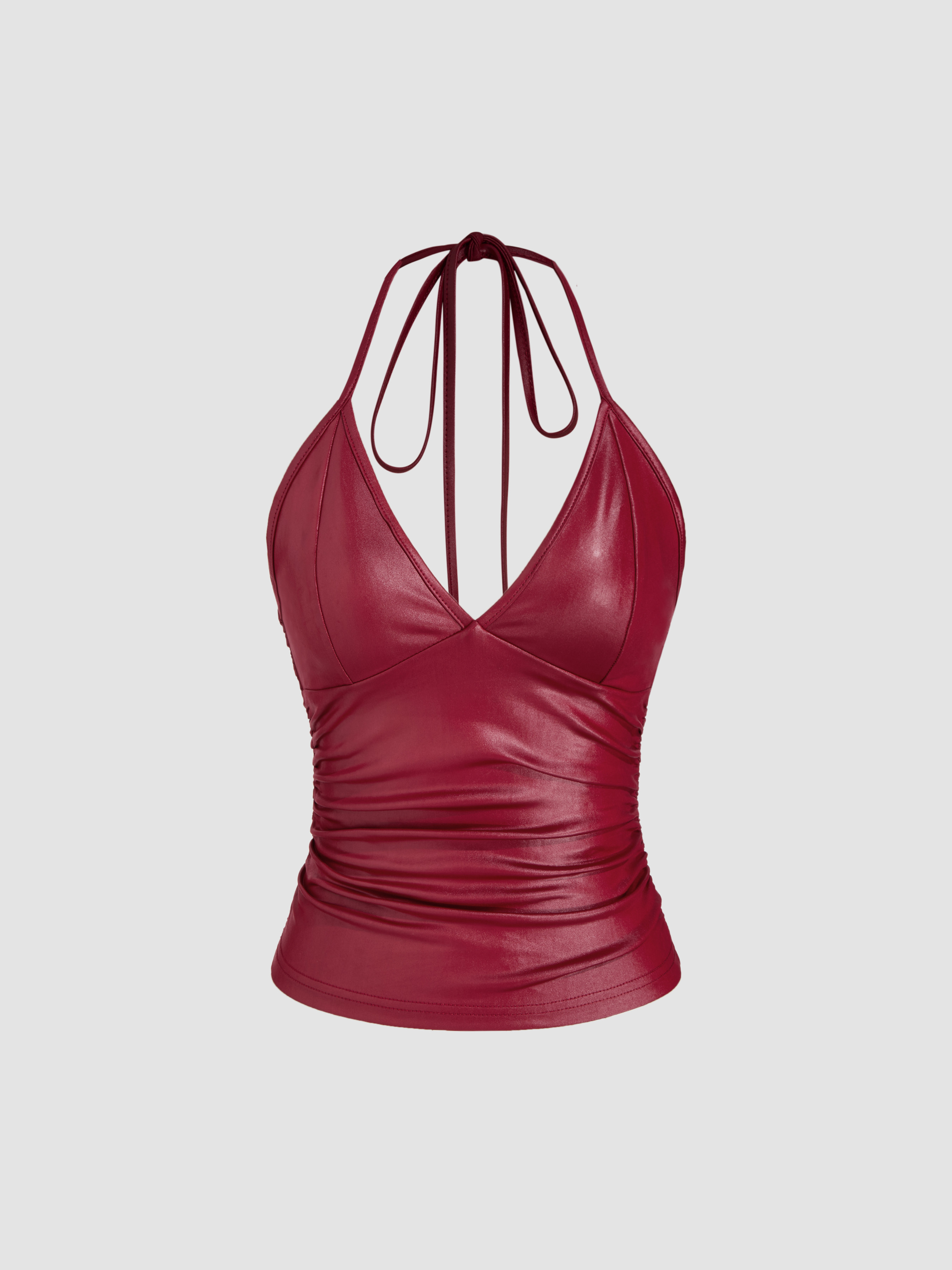 Corset Top Summer Tops Knit Fabric Halter Neckline Ruched Cami Top For Date | Cider