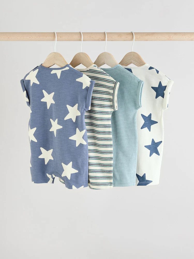 Teal Blue Cotton RIch Baby Rompers 4 Pack | Next US