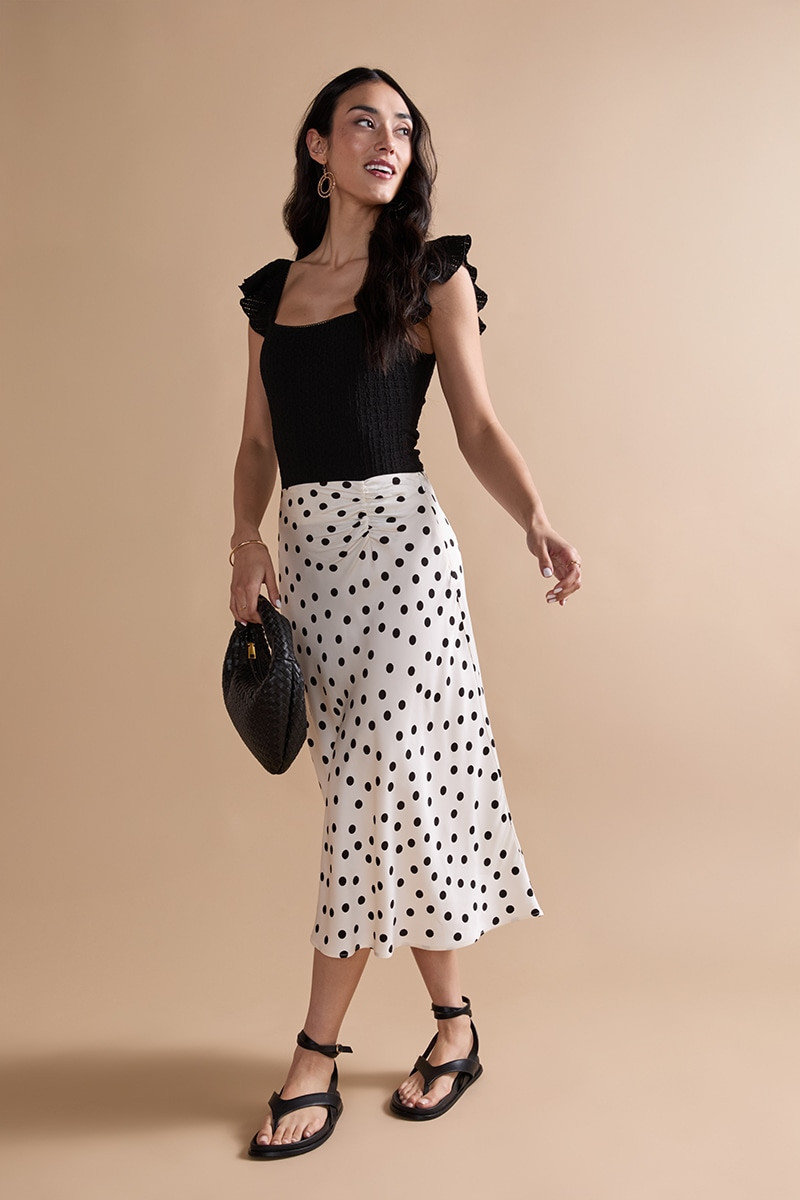 Charlene Polka Dot Midi Skirt | Francesca's