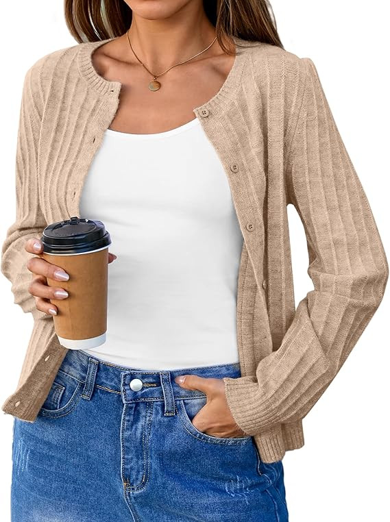 Arach&Cloz Womens Wool Blend Puff Sleeve Fall Cable Knit Cardigan Sweaters 2025 | Amazon (US)