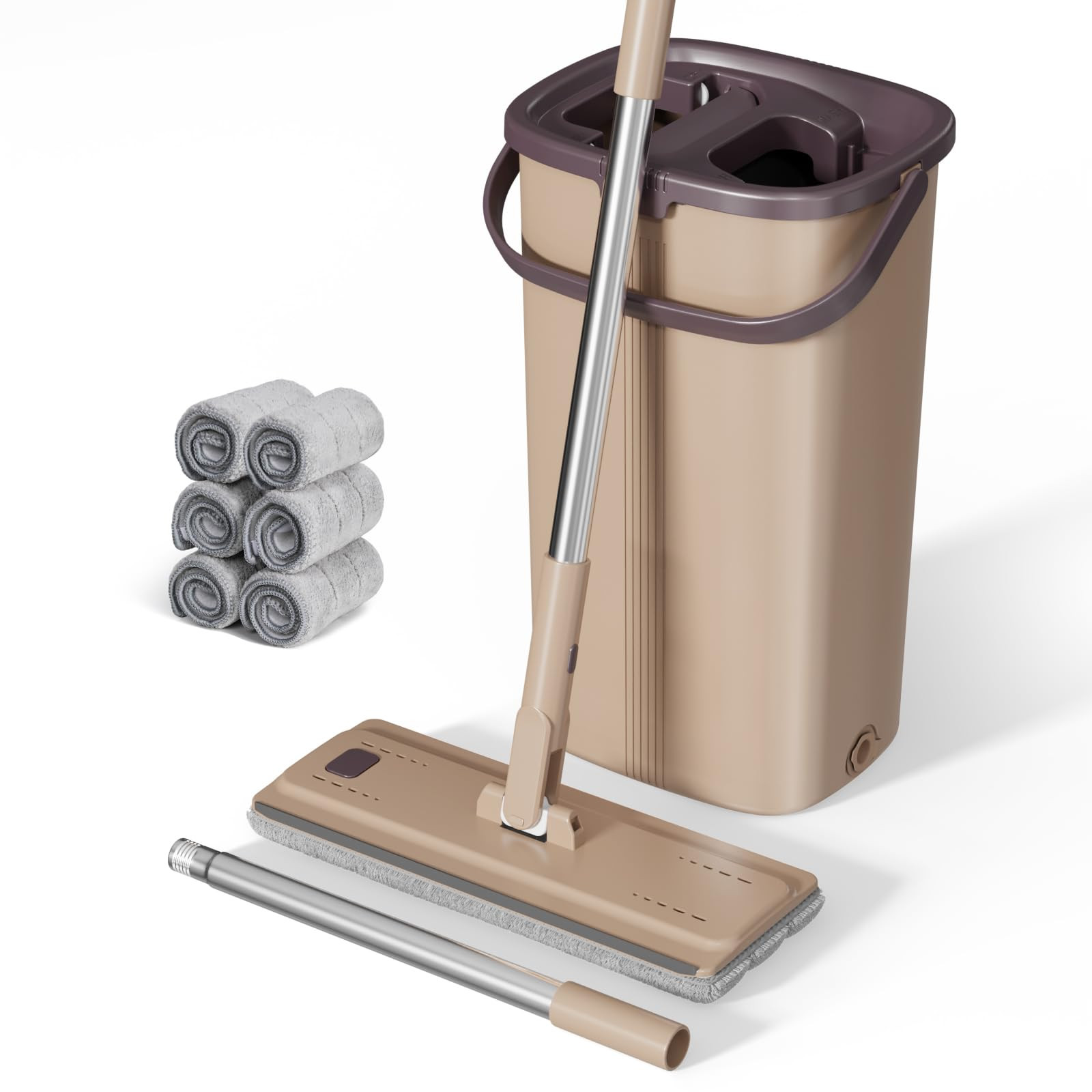 Masthome Flat Mop with Bucket, Flat Mop with 6 Reusable Microfibre Mop Pads, Floor Mop Set for Ha... | Amazon (DE)