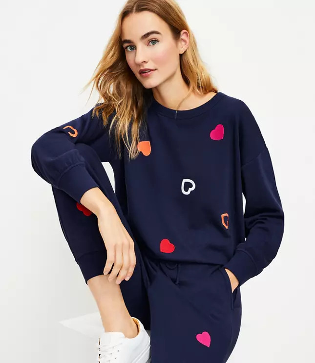 Lou & Grey Heart Cozy Cotton Terry Sweatshirt | LOFT