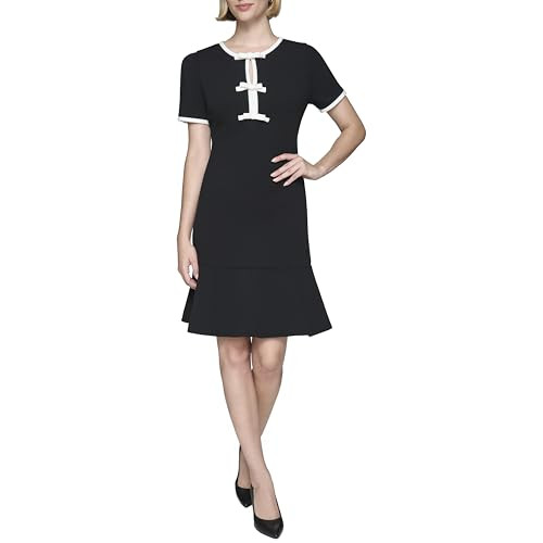 Karl Lagerfeld Womens Bow Details Puff Sleeve Round Neck a Line Dress | Amazon (US)